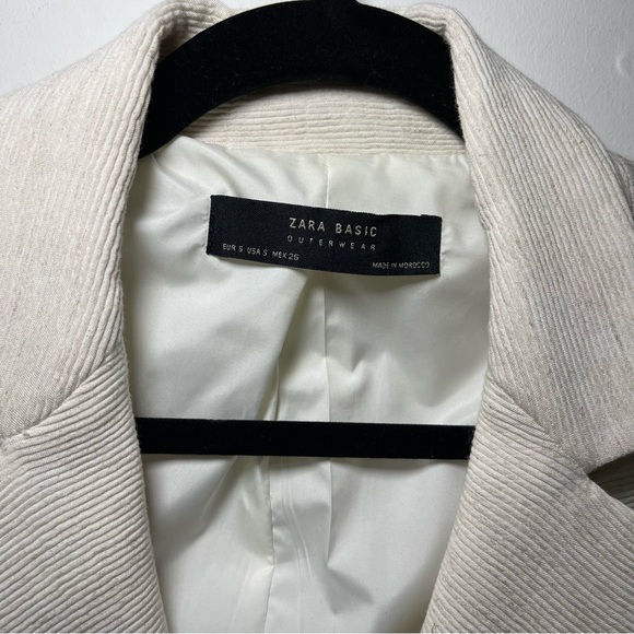 Zara women's cream double breasted above knee ribbed crinkle blazer in size S - Picture 5 of 8
